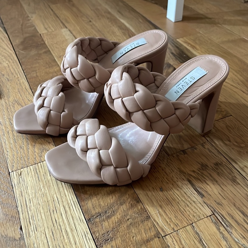 Steve Madden Braided Chunky Heels Open Toe Nude 6.5 Steven New York